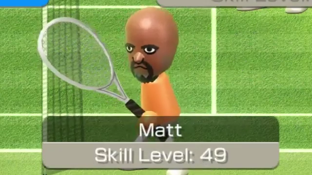 Matt from Wii Sports with a tennis skill level of 49